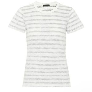 ATM White and Gray Striped Ribbed Short Sleeve Crew Neck 100% Cotton T-shirt
